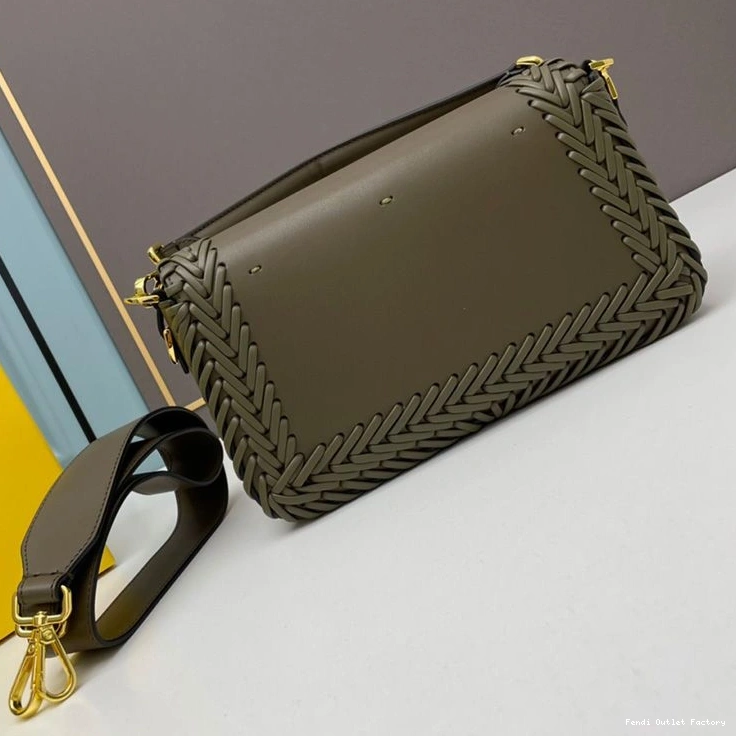 Affordable HOT Bag Leather Fendi In Stitching Baguette Green Medium 0728